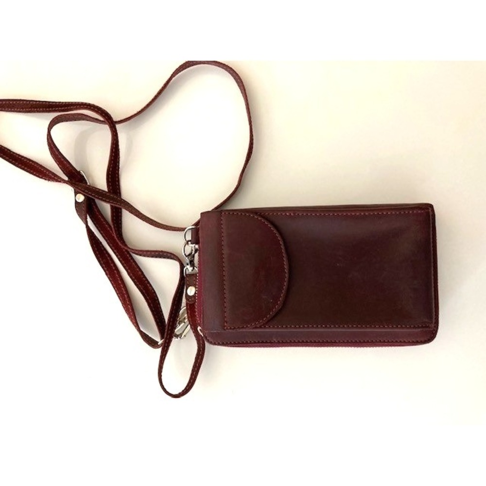 Leather / Phone / Wallet CrossBody Purse Very Well Made 3 Zippers Wine color